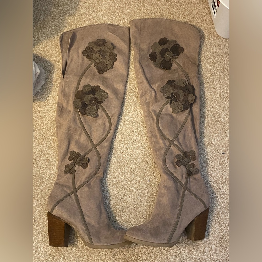Floral Knee High Boots